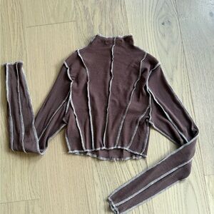 12th Tribe Chocolate Ribbed Top with Contrast Stitching